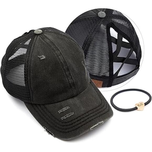 Ponycap Messy High Bun Ponytail Adjustable Glitter Mesh Trucker Baseball main image 6